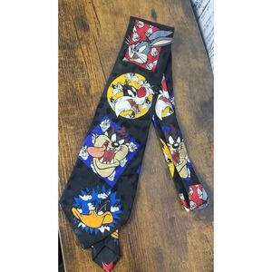 Vintage 1994 Looney Tunes Mania Tie Black Characters Bugs Taz Sylvester Silk